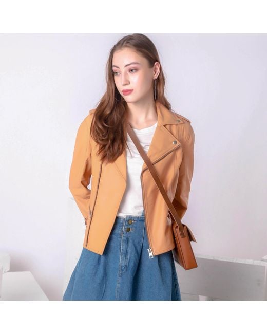 Zasta Studio Brown Brandy Alexander Peach Leather Biker Jacket