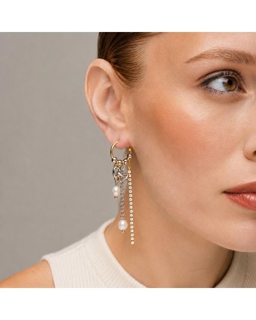 Kirei Metallic Electric Earrings – 18K-Plated Stainless Steel With Freshwater Pearl & Crystal