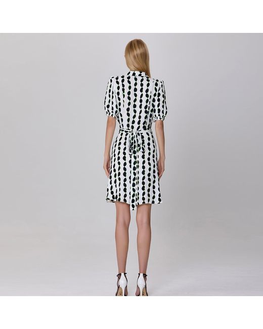 Smart and Joy Black Tailor Collar Graphic Print Short Warp Dress
