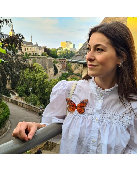 Oana Savu Orange Pin Silk Butterfly Brooch