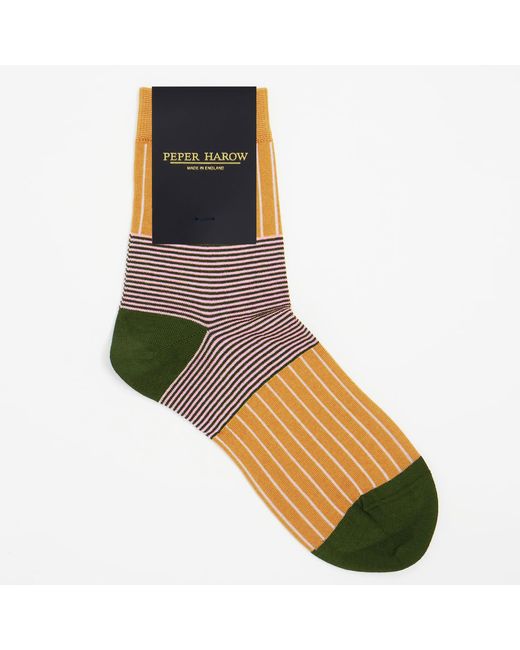 Peper Harow - Made in England Metallic Oxford Stripe Socks – Mustard