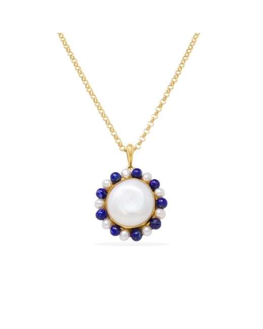 Vintouch Italy Metallic Lotus Gold-plated Baroque Pearl And Lapis Necklace