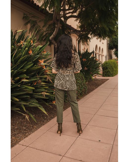 Jennafer Grace Green Neutrals Liana Safari Wrap Blouse Tunic