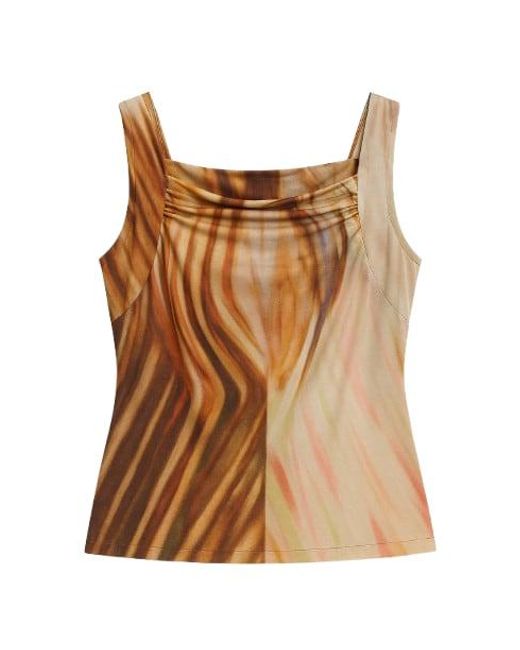 Conquista Brown Ruched Print Sleeveless Top