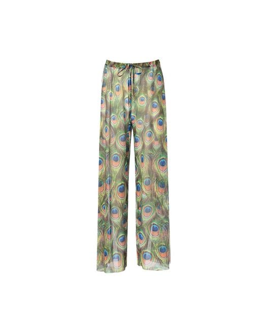 Rodasoleil Smart Swimwear Green Tan-Through Mesh Lightweight Beach Pants Peacock Mayura