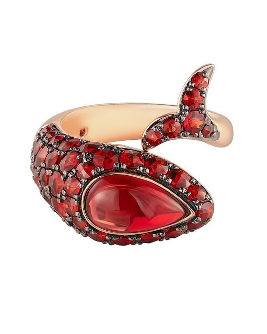 Artisan Red Rose 14K Rose Garnet Dolphin Wrap Ring