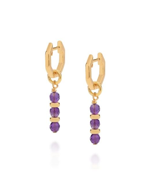 Nellou Jewellery Metallic Linear Huggie Birthstone Earrings February Plated Sterling
