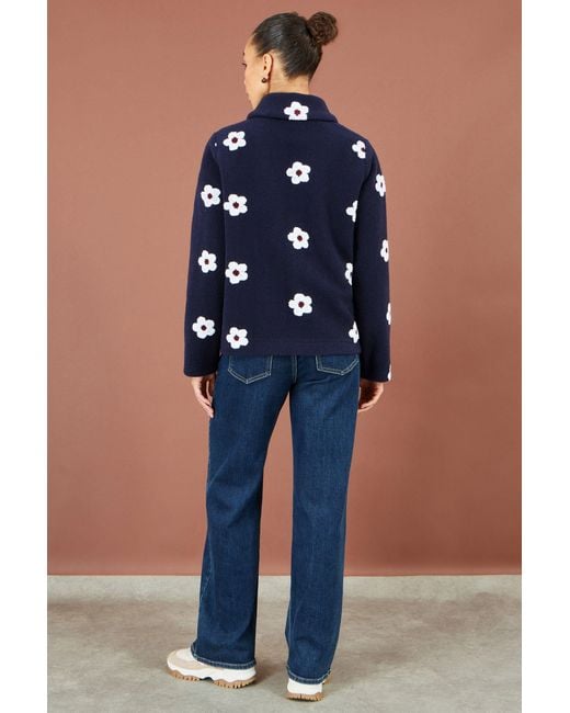Yumi' Blue Embroidered Daisy Fleece Jacket