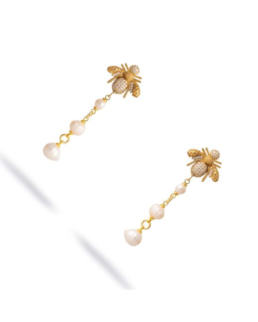 Ebru Jewelry Metallic Queen Bee Pearl & Diamond Earrings