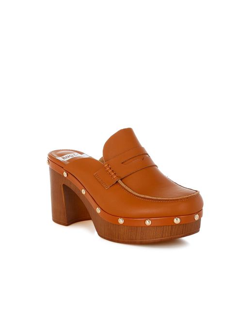 Rag & Co Brown Lyrac Recycled Leather Platform Clogs