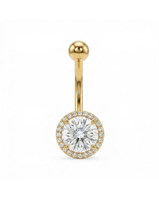 Zahav Jewelry Metallic 10K Solid Round Cz Cluster Belly Ring