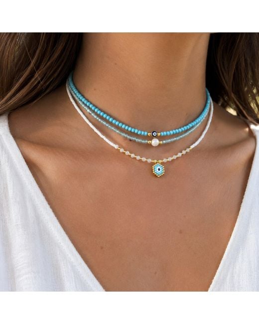 Nuvv Collection Blue Evil Eye Beaded Necklace
