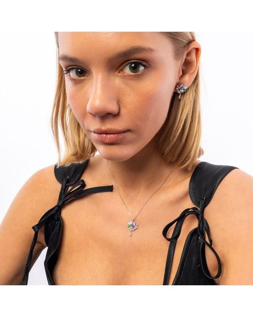 Spero London Metallic Pansy Floral Necklace