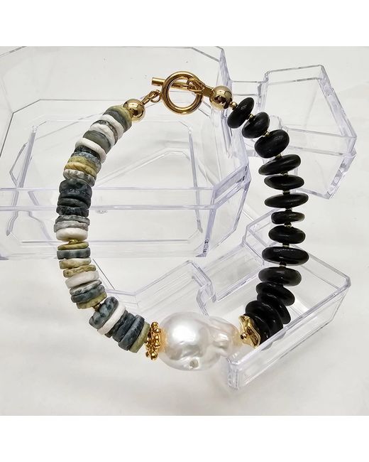 Farra Metallic Tourmaline And Shell With Baroque Pearl Bracelet