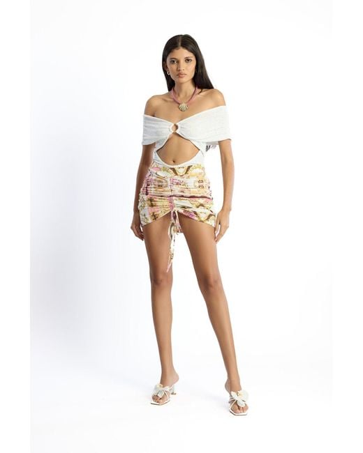 No'design White Monarch Ruched Mini Skirt