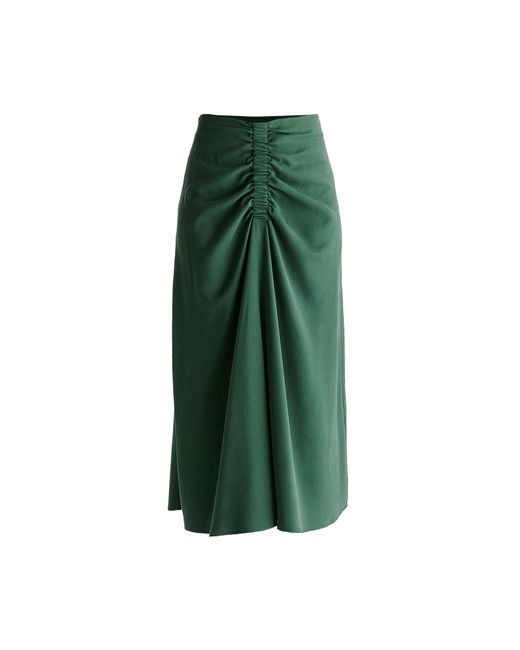 Paisie Green Ruched Front Midi Skirt