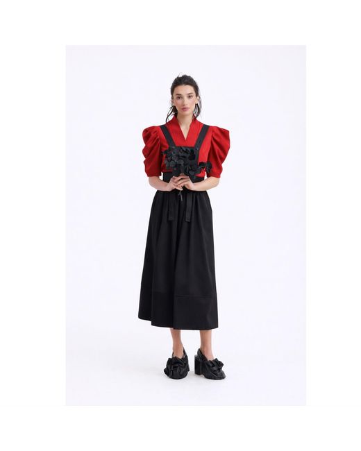 Julia Allert Red V-Neck Puff Sleeve Top