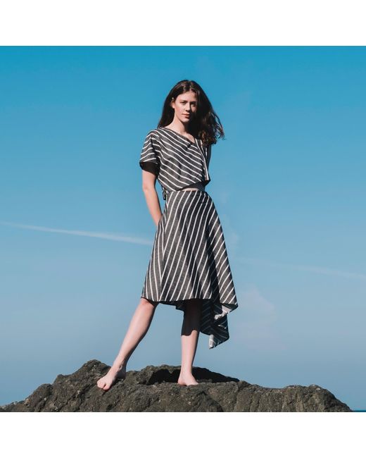 Mirimalist Gray Balance Midi Dress Striped
