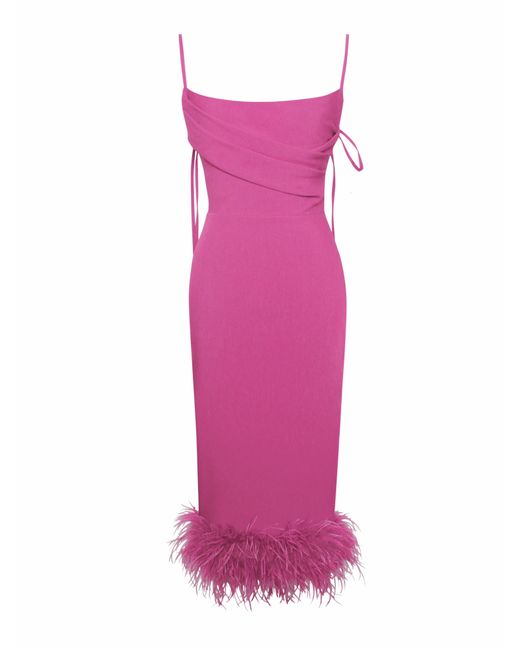 Miss Circle New York Pink Fiona Fuchsia Feather Trim Bottom Maxi Dress