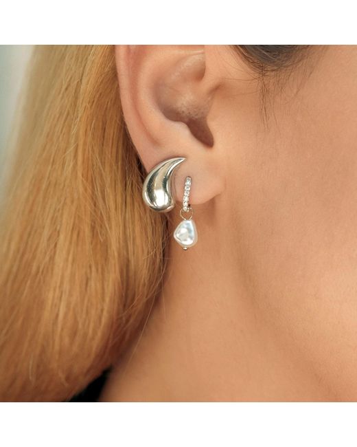Spero London Metallic Sterling Huggie Pearl Drop Earrings