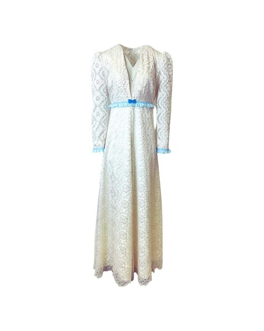 Couture to Your Door Blue Neutrals Ivory Boho Lace Wedding Party Dress