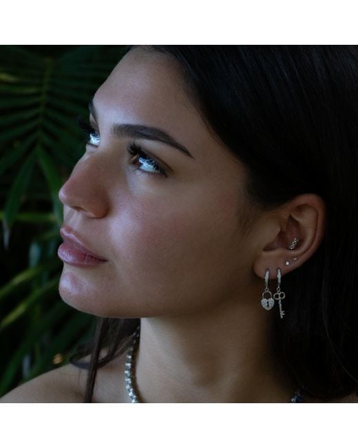 Ebru Jewelry Metallic My Heart Is Yours Key & Heart Lock Diamond Earrings
