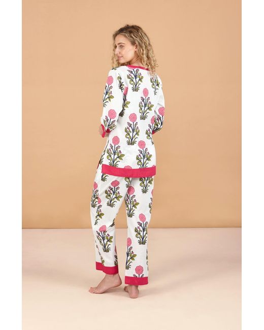 Inara White Rosette Bloom Floral Cotton Pyjamas