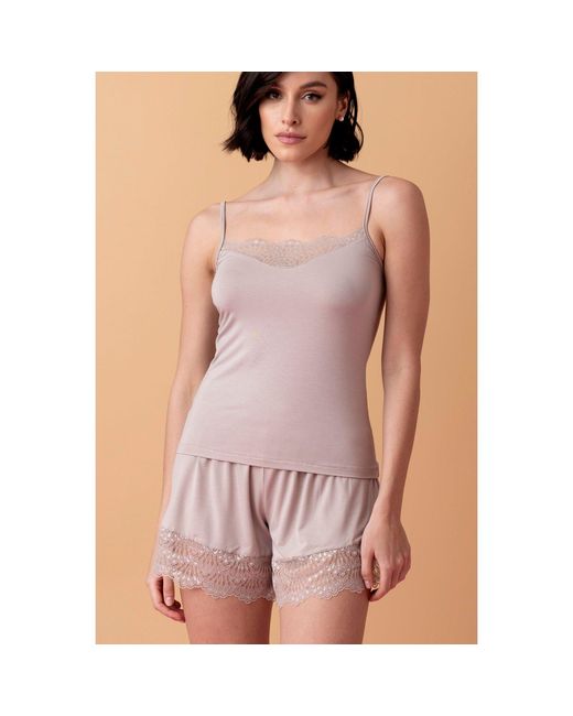 Oh!Zuza Brown Neutrals Poem Lace Trim Short Pajama Set – Almond Milk