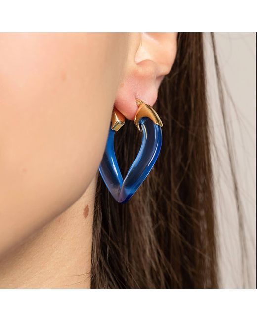 Gold & Honey Blue Sapphire Curb Link Lucite Birthstone Hoop Earrings
