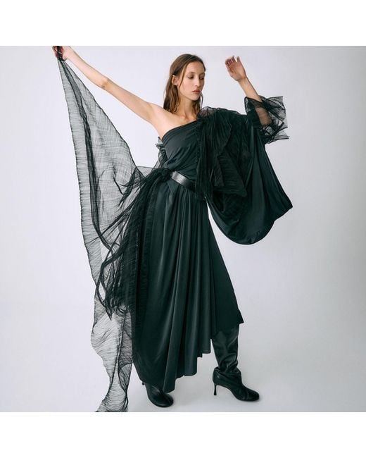 Miro Misljen Black Ethereal Drape Gown