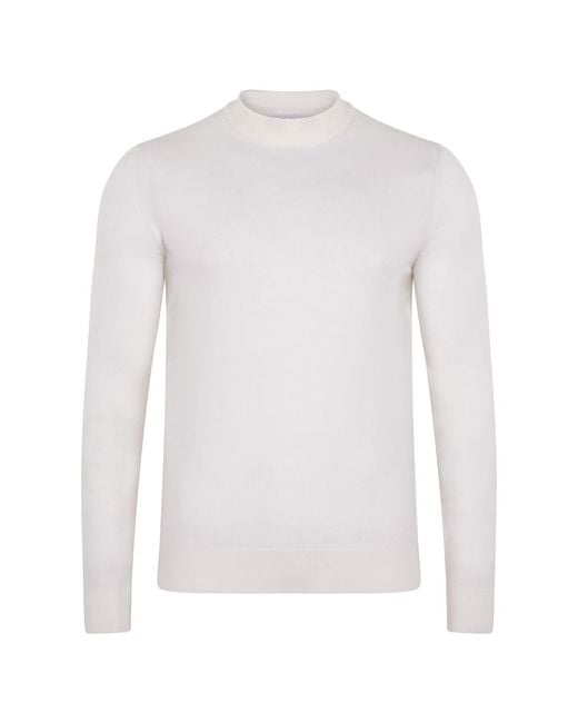 Paul James Knitwear White Extra Fine Merino Marco Narrow Mock Turtleneck Jumper for men