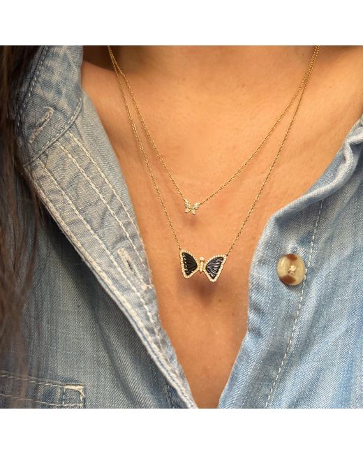 KAMARIA Metallic Mini Onyx Butterfly Necklace With Diamonds
