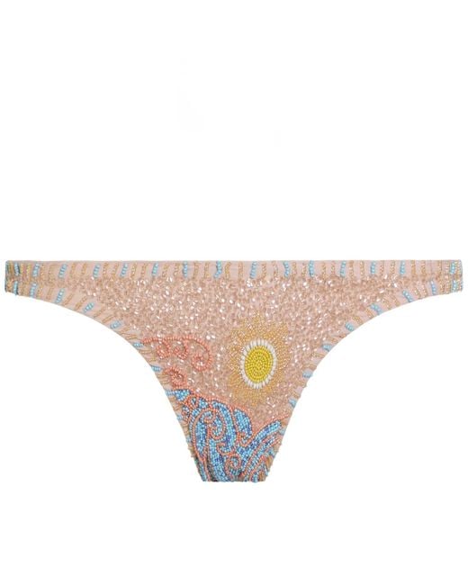 Self-Adore Natural Neutrals High Tide Hand-Beaded Embellished Bikini Bottom- Sand