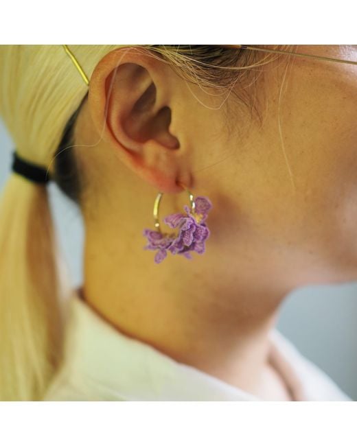 Nana Watanabe Purple Swell Wave-Inspired Embroidered Earrings