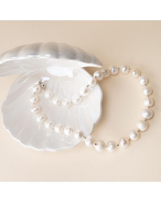 Silver Moon Metallic Sterling Necklace With Pearls
