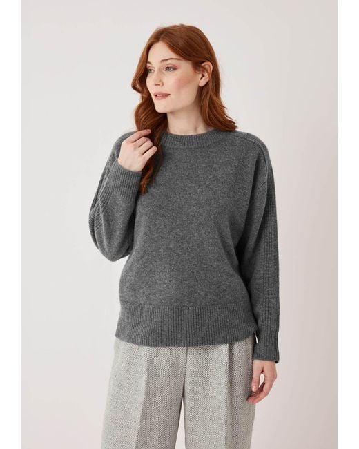 Loop Cashmere Gray Cashmere Longline Crew Neck Sweater