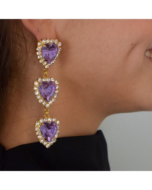 Achala Handcrafted Red Via Dell'Amore Triple Heart Long Earrings