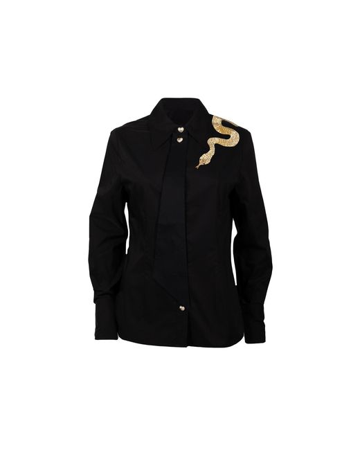 Laines London Black Laines Couture Tie Shirt With Embellished Shoulder Snake