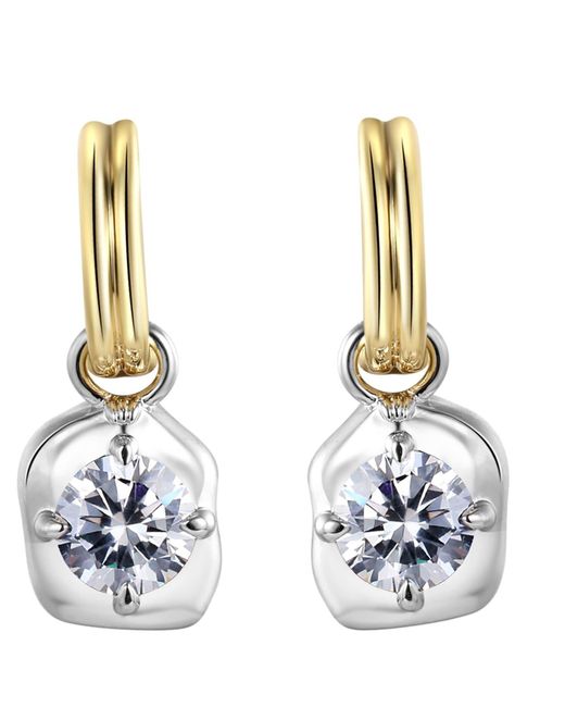 Onewildone White Drip Two-Tone Drop Hoop Earrings With Brilliant Cut Stones