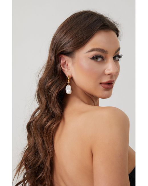 Classicharms Metallic Asymmetrical Rope Chain Baroque Pearl Drop Earrings