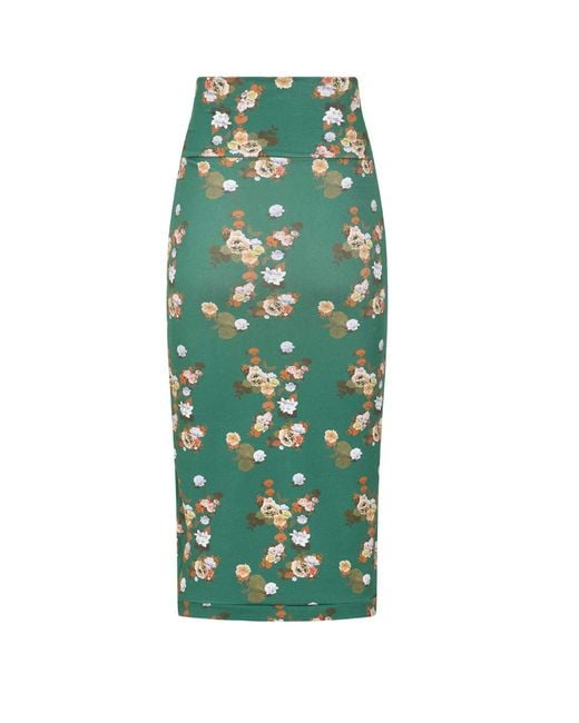 Sophie Cameron Davies Green Floral Midi Jersey Skirt