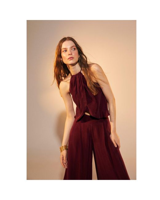 NAZLI CEREN Mui Wide-leg Trousers In Red Plum