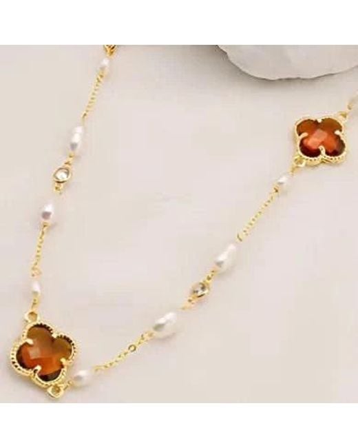 Angel Barocco Metallic Clover Crystal Freshwater Pearl Long Necklace