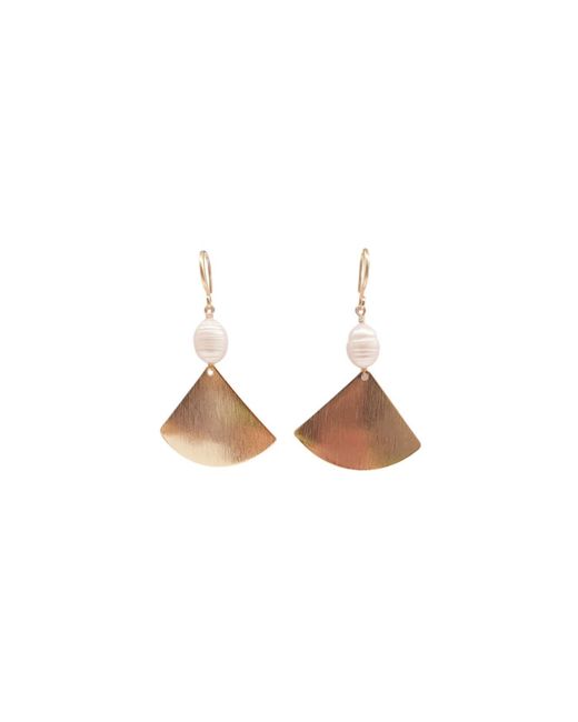 Way to Chic Multicolor Pearl Drop Earrings With Plated Fan-Shaped Element