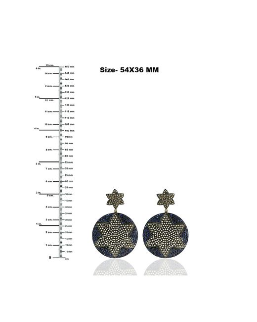 Artisan Multicolor Blue Sapphire & Pave Diamond In 18k Gold Sterling Silver Star Design Dangle Earrings