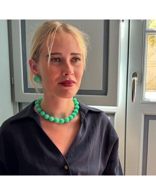 Michael Nash Jewelry Blue Vicenza Jade Carved Seventeen And Half Inches Melon Bead Necklace