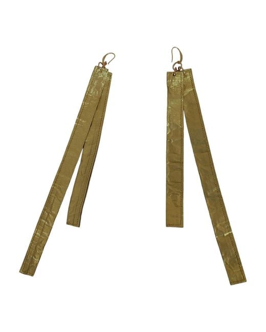 Romer Millinery Green Metallic Silk Bar Earings