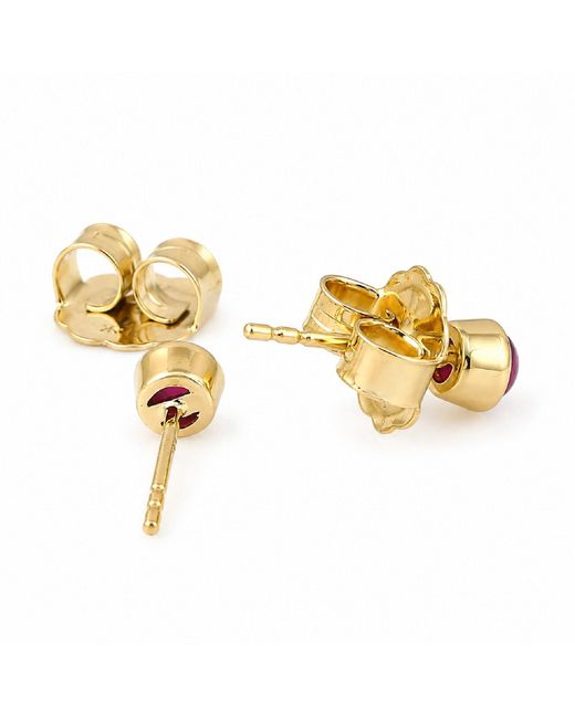 Artisan Pink 18K Ruby Gemstone Bezel Stud Earrings