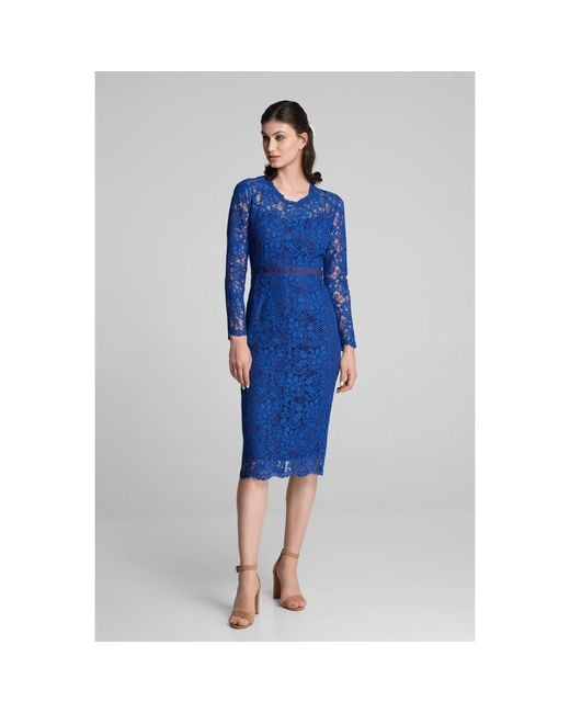 Rumour London Blue Chiara Long Sleeve Lace Dress