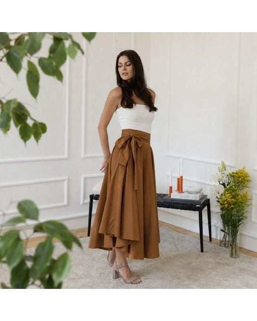 Nikka Place Brown Elegant Midi Cotton Skirt